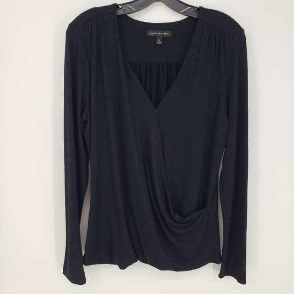 3/$25 Banana Republic Faux Wrap Top M Long Sleeves Surplice V Neck Gray - Picture 1 of 7